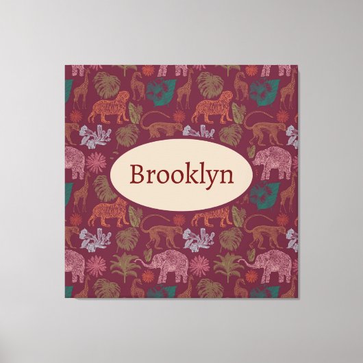 パーソナライズされたヴィンテージジャングルサファリピンク キャンバスプリント (正面)