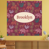 パーソナライズされたヴィンテージジャングルサファリピンク キャンバスプリント (インサイチュ (リビング))