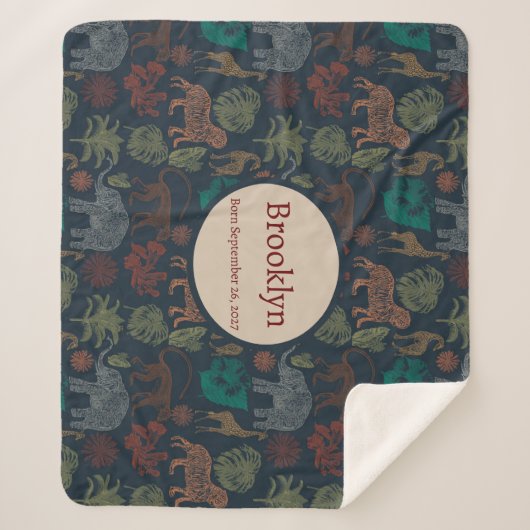 パーソナライズされたヴィンテージジャングルサファリ シェルパブランケット (正面)