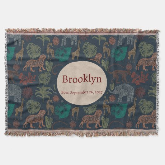 パーソナライズされたヴィンテージジャングルサファリ スローブランケット (正面)