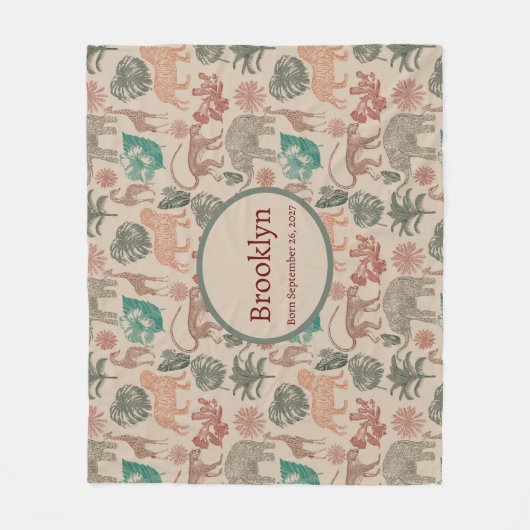 パーソナライズされたヴィンテージジャングルサファリ フリースブランケット (正面)