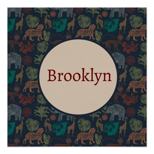 パーソナライズされたヴィンテージジャングルサファリ ポスター (正面)