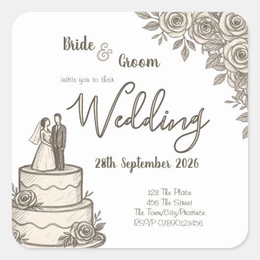 パーソナライズされたヴィンテージスエレガントケッチ スクエアシール (正面)