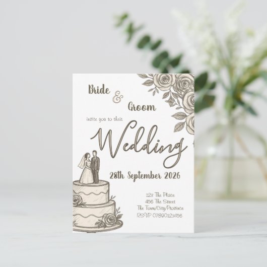 パーソナライズされたヴィンテージスエレガントケッチ ポストカード (スタンド正面)