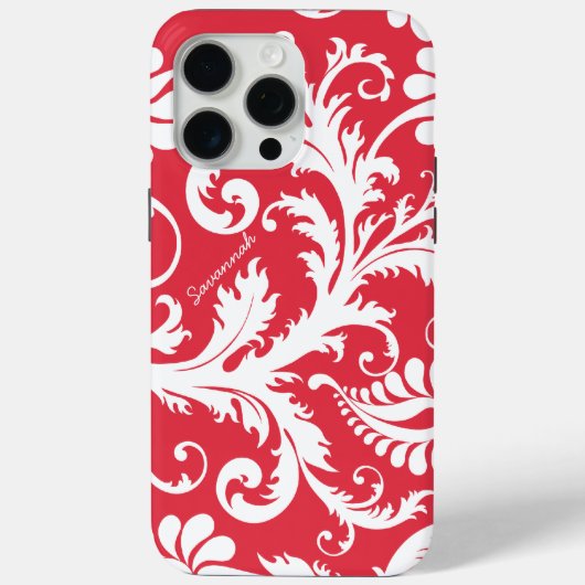 パーソナライズされたヴィンテージダマスクの色を赤に変更 Case-Mate iPhoneケース (裏面)