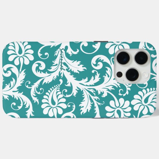 パーソナライズされたヴィンテージダマスク変更ティール（緑がかった色）任意の色 Case-Mate iPhoneケース (裏面 (横))