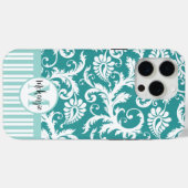 パーソナライズされたヴィンテージダマスク変更ティール(緑がかった色)任意の色 Case-Mate iPhoneケース (裏面 (横))
