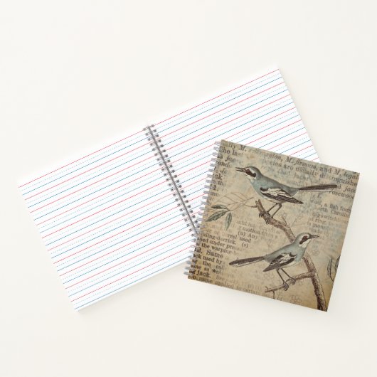 パーソナライズされたヴィンテージティール(緑がかった色)鳥辞書ノート ノートブック (内部)