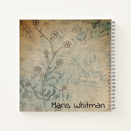 パーソナライズされたヴィンテージティール(緑がかった色)鳥辞書ノート ノートブック (裏面)