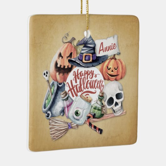 パーソナライズされたヴィンテージハッピーハローウィン|オーナメント セラミックオーナメント (右)