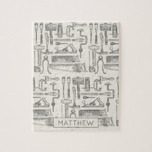 パーソナライズされたヴィンテージハンドツールイラスト ジグソーパズル