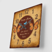 パーソナライズされたヴィンテージバタフライ時計 スクエア壁時計 (傾斜)