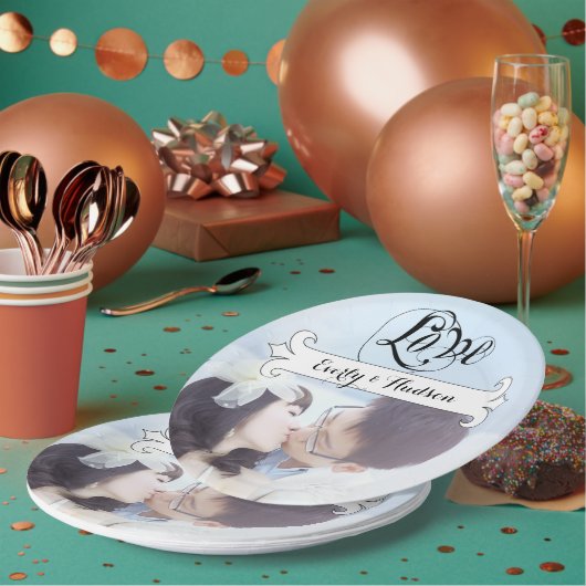 パーソナライズされたヴィンテージバナ結婚ー写真 ペーパープレート (複数)