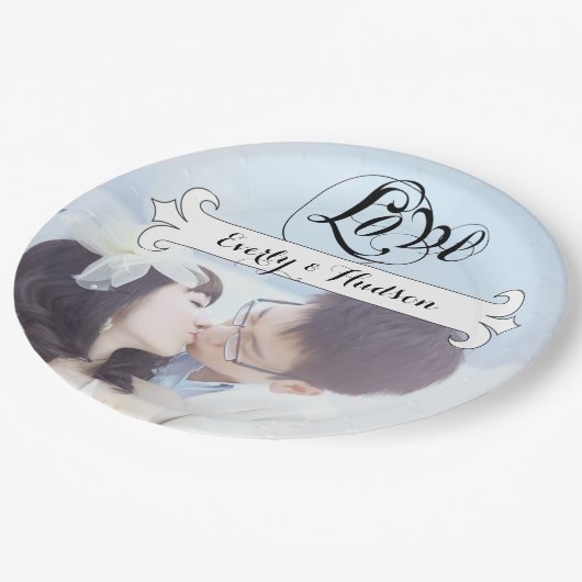 パーソナライズされたヴィンテージバナ結婚ー写真 ペーパープレート (アングル)