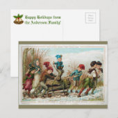 パーソナライズされたヴィンテージビクトリアンユール(キリスト降誕祭)ログはがき シーズンポストカード (正面/裏面)