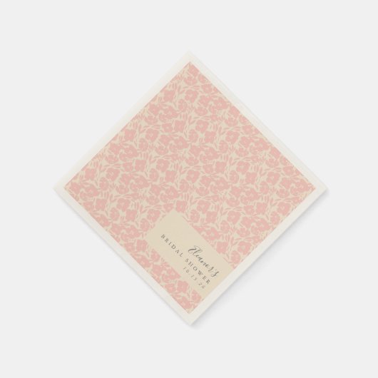 パーソナライズされたヴィンテージピンクフローラブライダルシャワー スタンダードカクテルナプキン (角)