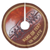 パーソナライズされたヴィンテージフットボールのクリスマスツリースカート ブラッシュドポリエステルツリースカート (正面)