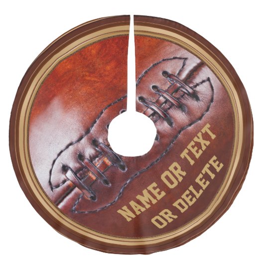 パーソナライズされたヴィンテージフットボールのクリスマスツリースカート ブラッシュドポリエステルツリースカート (正面)