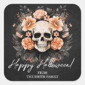 パーソナライズされたヴィンテージフローラスカル スクエアシール (正面)