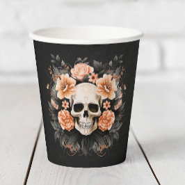 パーソナライズされたヴィンテージフローラスカル 紙コップ