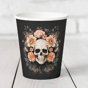 パーソナライズされたヴィンテージフローラスカル 紙コップ