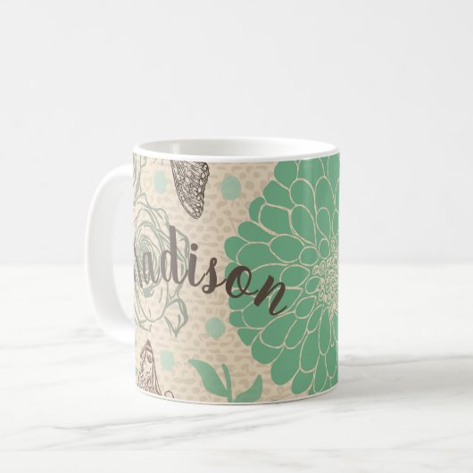 パーソナライズされたヴィンテージフローラバラガーデン コーヒーマグカップ (正面左)