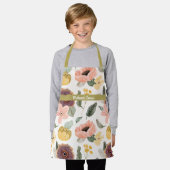 パーソナライズされたヴィンテージフローラ開花紫と黄 エプロン (着用した状態)