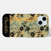 パーソナライズされたヴィンテージブラックおよび金ゴールドフローラ Case-Mate iPhoneケース (裏面 (横))