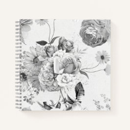 パーソナライズされたヴィンテージブラックフローラコラージノート ノートブック