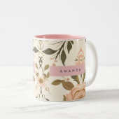 パーソナライズされたヴィンテージブラッシュフラワー ツートーンマグカップ (正面右)