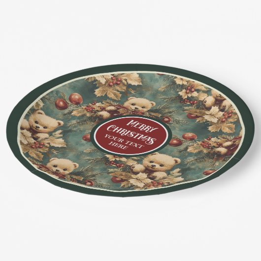 パーソナライズされたヴィンテージプレートイン深いグリーンスタイル ペーパープレート (アングル)