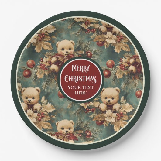 パーソナライズされたヴィンテージプレートイン深いグリーンスタイル ペーパープレート (正面)