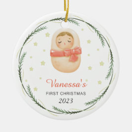 パーソナライズされたヴィンテージベビーの初めてのクリスマス セラミックオーナメント