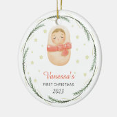 パーソナライズされたヴィンテージベビーの初めてのクリスマス セラミックオーナメント (左)