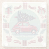 パーソナライズされたヴィンテージホリデーレトロクリスマスカー ガラスコースター (裏面)