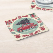 パーソナライズされたヴィンテージホリデーレトロクリスマスカー ペーパーコースター (アングル)