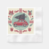 パーソナライズされたヴィンテージホリデーレトロクリスマスカー 縁ありカクテルナプキン (正面)