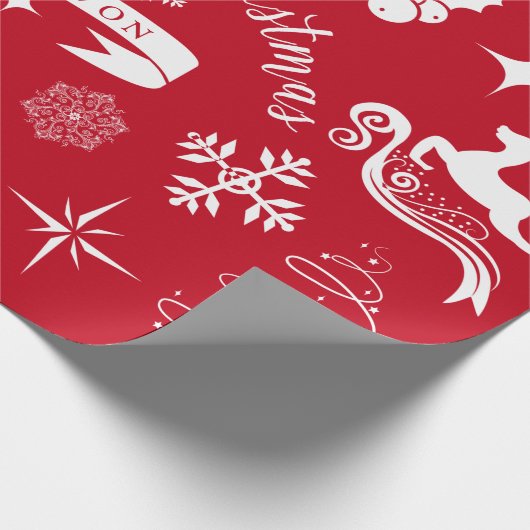 パーソナライズされたヴィンテージホワイト&レッドクリスマスラップ ラッピングペーパー (角)