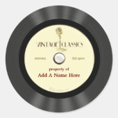 パーソナライズされたヴィンテージマイクのレコード ラウンドシール (正面)