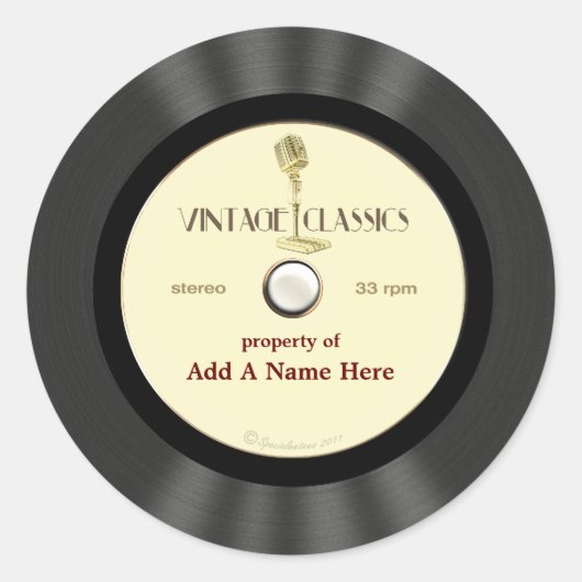 パーソナライズされたヴィンテージマイクのレコード ラウンドシール (正面)