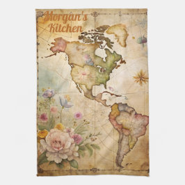 パーソナライズされたヴィンテージマップ キッチンタオル