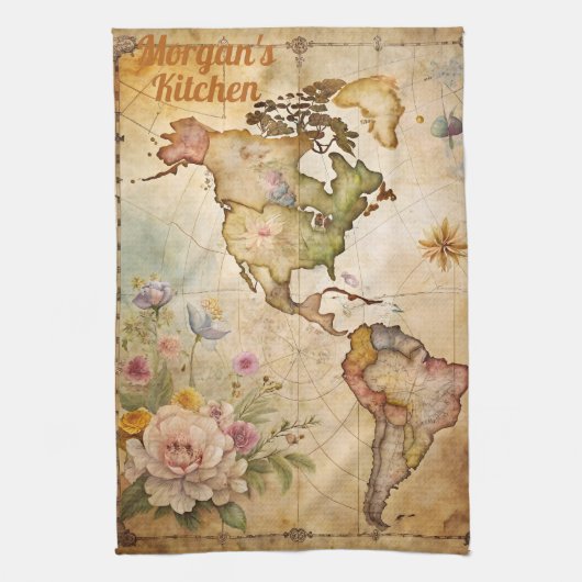 パーソナライズされたヴィンテージマップ キッチンタオル (縦)