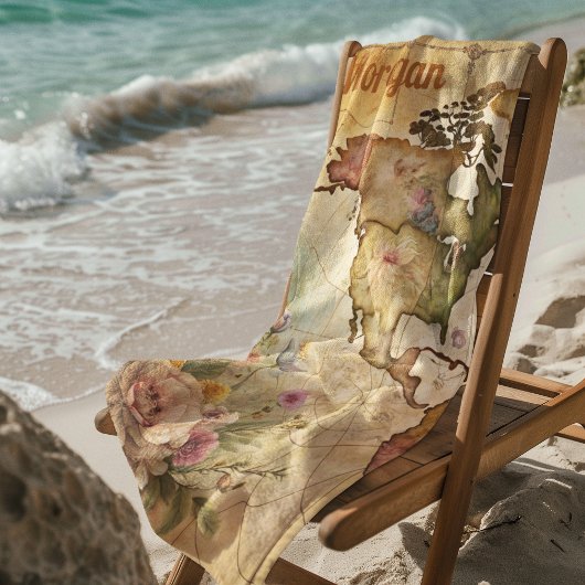 パーソナライズされたヴィンテージマップ ビーチタオル