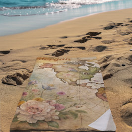 パーソナライズされたヴィンテージマップ ビーチタオル