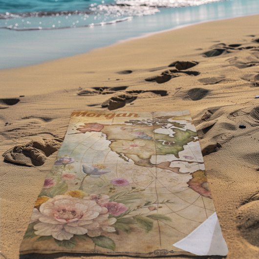 パーソナライズされたヴィンテージマップ ビーチタオル