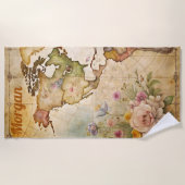 パーソナライズされたヴィンテージマップ ビーチタオル (正面)