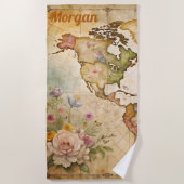 パーソナライズされたヴィンテージマップ ビーチタオル (正面)