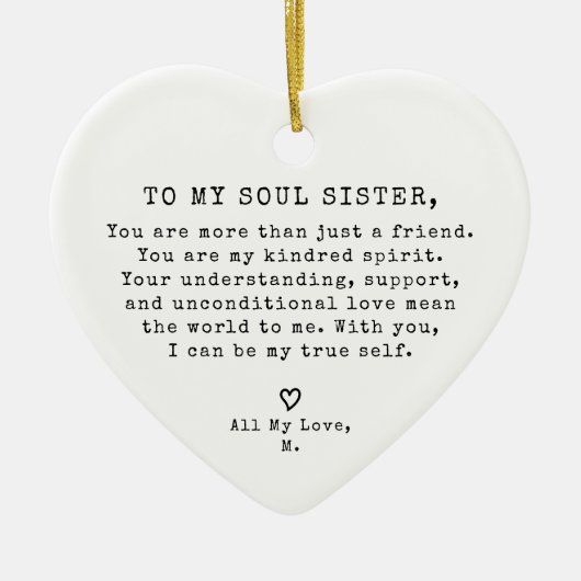 パーソナライズされたヴィンテージミニマルソウルシスタークリスマス セラミックオーナメント (正面)