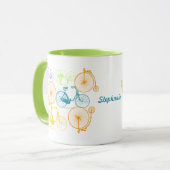 パーソナライズされたヴィンテージモダン自転車ネオンパターン マグカップ (正面左)