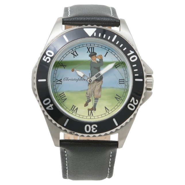 パーソナライズされたヴィンテージルックゴルファー 腕時計 (正面)